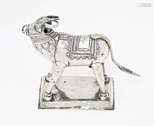 An Indian white metal model of an cow / ox. Approx. 3" ...