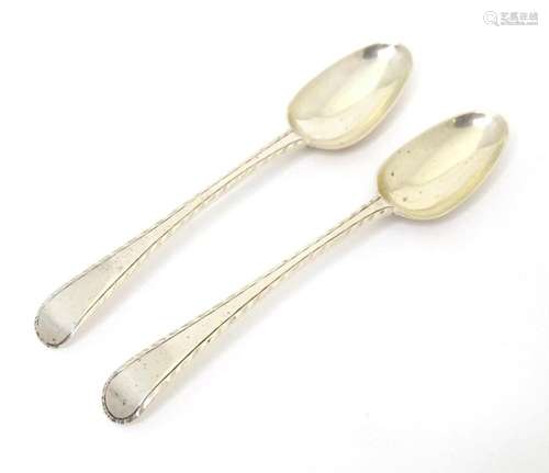 A pair of 18thC silver Old English featheredge teaspoons hal...