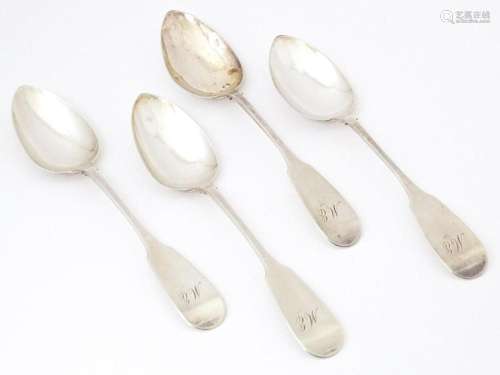 Four Wm IV Scottish silver fiddle pattern teaspoons hallmark...