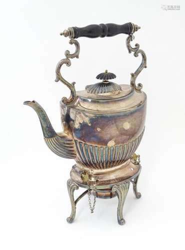 A late 19th / early 20thC silver plate spirit kettle on stan...