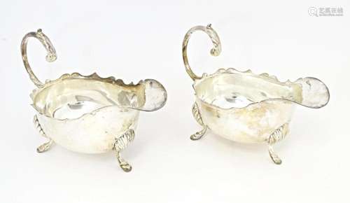 A pair of Victorian silver plate sauce boats. Approx. 8 3/4&...