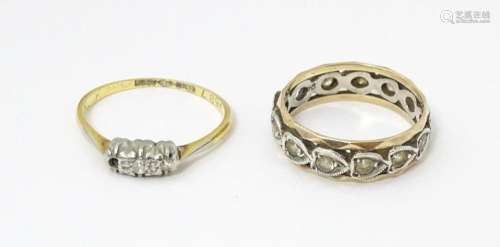Two rings, one 18ct set with diamonds, the other 9ct set wit...