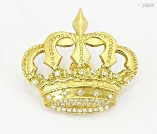 A Continental 18ct gold badge / pin of crown form set with d...