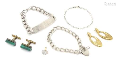 Assorted jewellery to include 3 silver bracelets, a pair of ...