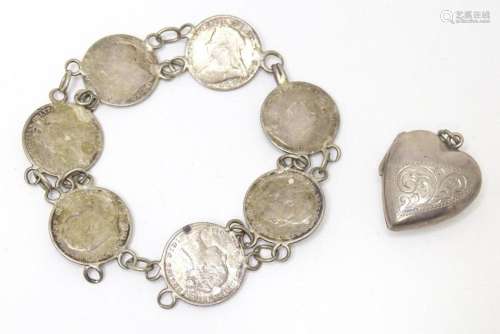 A silver and white metal bracelet set with Victorian and lat...