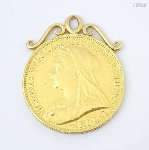 A pendant formed as a Victorian 2 pound / double sovereign w...