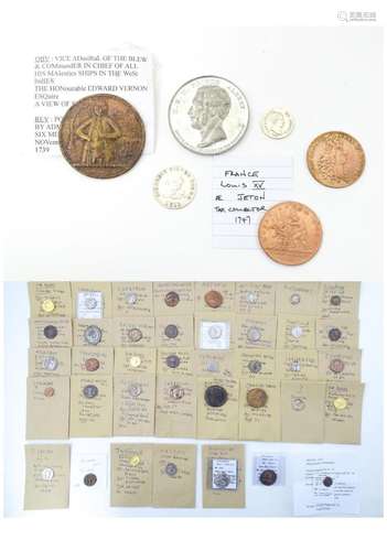 Coins: A quantity of assorted old coins, tokens, medallions,...