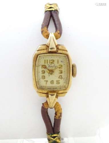 A 9ct gold cased ladies wrist watch, the dial signed 'Ve...