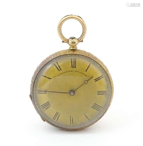 A Continental 14k gold fob watch, the dial signed C. Lannier...