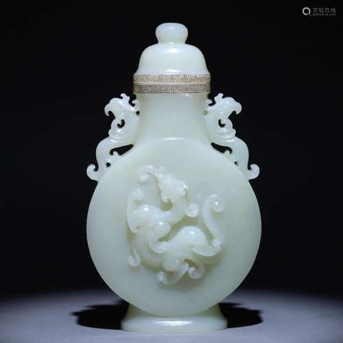 Hetian jade dragon and phoenix bottle