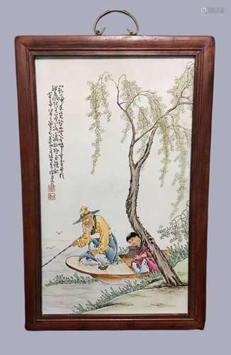 Wang Qi Fishing Porcelain Plate Painting