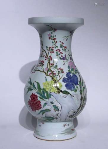 Colorful flower and bird plate mouth bottle