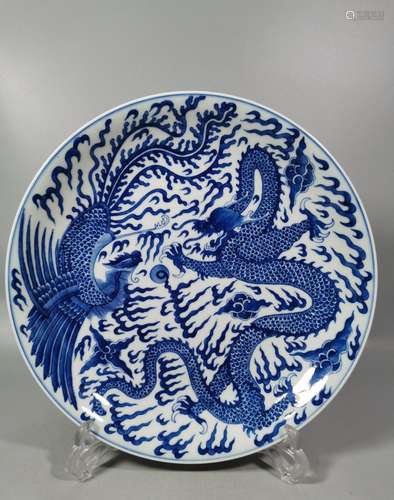 Dragon Phoenix blue and white plate