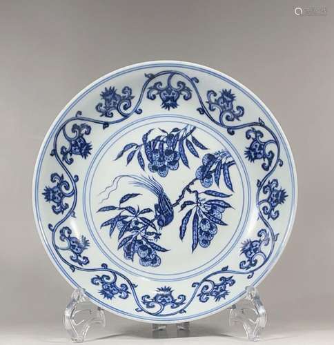 Blue and White Flower and Bird Picture Appreciation Plate