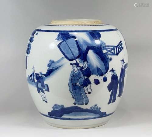 Blue and white character story pattern jar