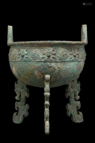 CHINESE BRONZE RITUAL FOOD VESSEL (DING) - XRF TESTED