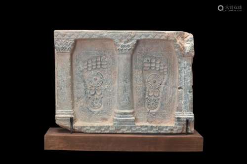 GANDHARAN SCHIST FOOTPRINTS OF THE BUDDHA (BUDDHAPADMA) PANE...