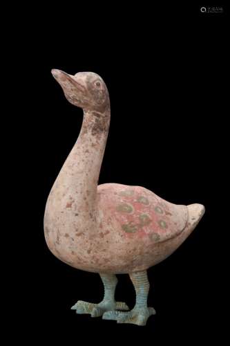 CHINESE HAN DYNASTY TERRACOTTA GOOSE ON BRONZE LEGS - TL TES...