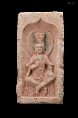CHINESE, NORTHERN WEI TERRACOTTA TILE WITH BUDDHA - TL TESTE...