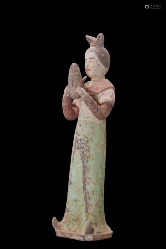 CHINESE TANG DYNASTY TERRACOTTA STANDING FEMALE MUSICIAN - T...