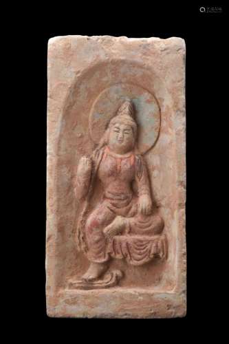 CHINESE, NORTHERN WEI TERRACOTTA TILE WITH BUDDHA - TL TESTE...