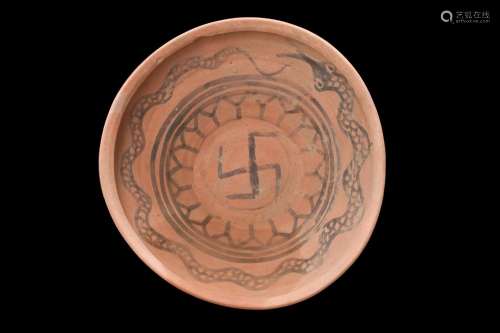 INDUS VALLEY TERRACOTTA PLATE WITH SNAKE AND SWASTIKA