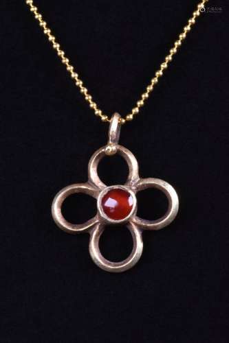 BYZANTINE GOLD CROSS WITH RED CABOCHON