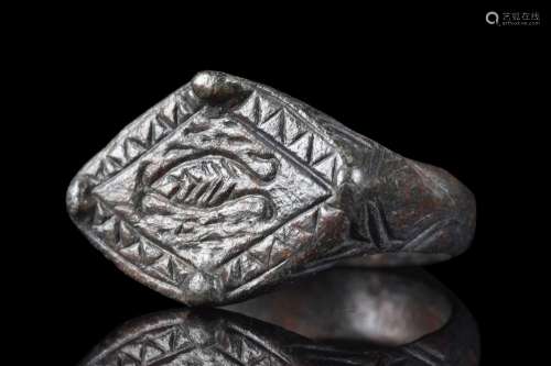 VIKING AGE BRONZE RING WITH DECORATION