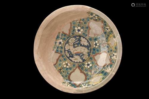 ILKHANID SULTANABAD WARE DISH WITH HARE