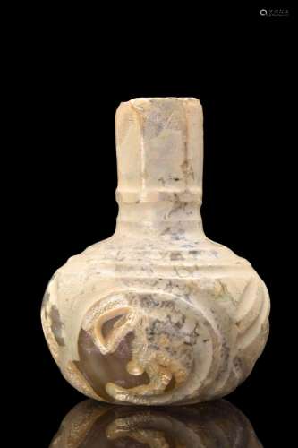 ISLAMIC MOULDED GLASS FLASK