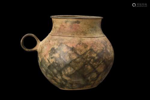SASANIAN BRONZE VESSEL WITH HANDLE AND NET PATTERN