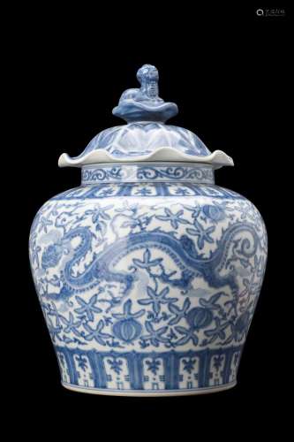 CHINESE BLUE AND WHITE PORCELAIN JAR WITH DRAGON