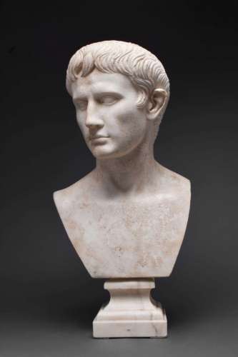 SUPERB NEOCLASSICAL MARBLE BUST OF CAESAR AUGUSTUS