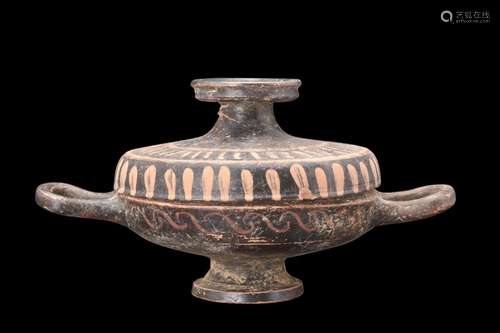 GREEK POTTERY LEKANIS WITH HANDLES AND LID