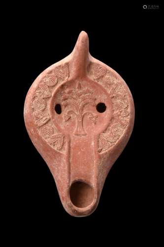 ROMAN TERRACOTTA OIL LAMP WITH A PALM TREE