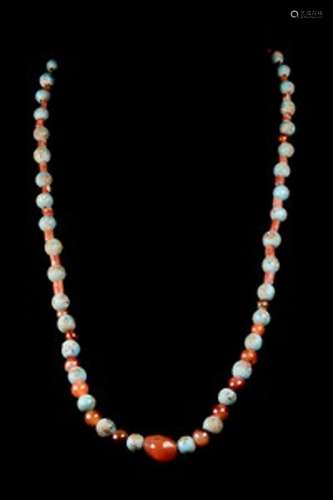 ROMAN CARNELIAN AND MOSAIC GLASS NECKLACE