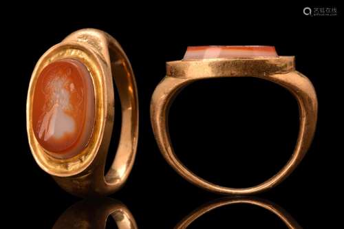 ROMAN GOLD INTAGLIO RING WITH ASCLEPIUS