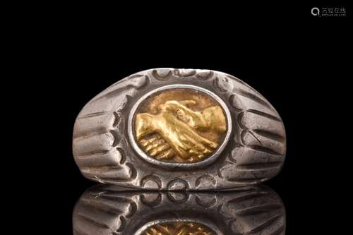 ROMAN GOLD AND SILVER CLASPED HANDS RING