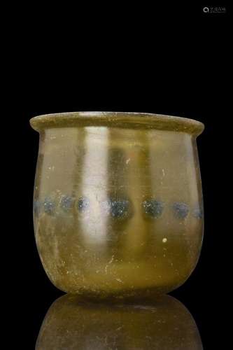 RARE ROMAN GLASS BEAKER WITH BLUE DOTS DECORATION