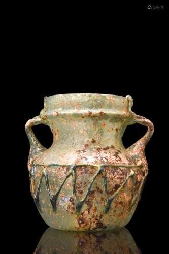 ROMAN GLASS DECORATED JAR WITH HANDLES