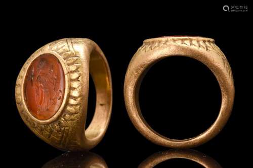 ROMAN FORTUNA INTAGLIO IN GOLD RING