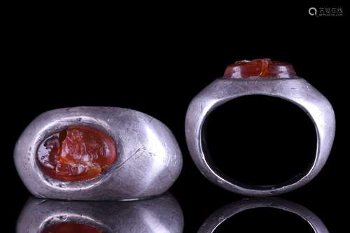 ROMAN SILVER RING WITH CARNELIAN INTAGLIO OF CUPID RIDING A ...