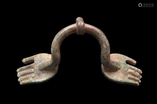 ROMAN BRONZE FURNITURE HANDLE WITH HAND FINIALS