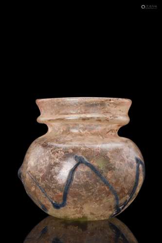 ROMAN GLASS FLASK WITH BLUE TRAILING