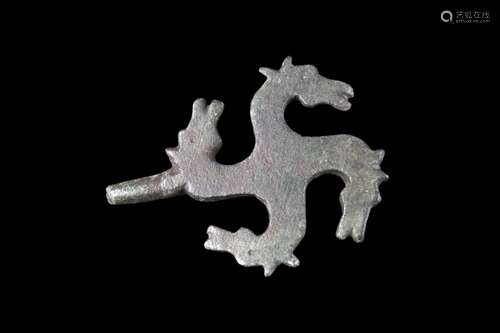 ROMAN BRONZE SWASTIKA BROOCH WITH HORSE HEADS