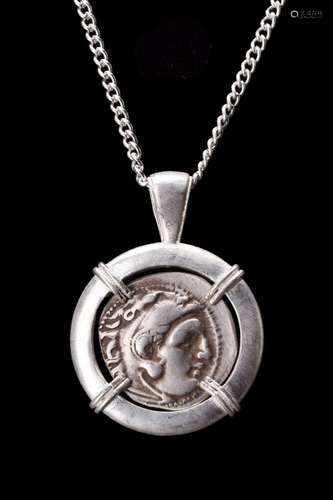 ALEXANDER III SILVER DRACHM IN SILVER PENDANT