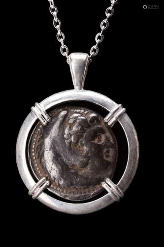 ALEXANDER III SILVER TETRADRACHM IN SILVER PENDANT