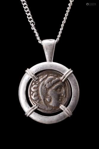 ALEXANDER III SILVER DRACHM IN SILVER PENDANT