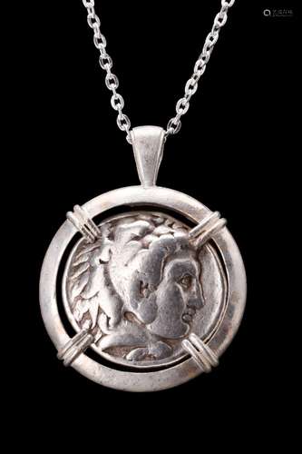 ALEXANDER III SILVER TETRADRACHM IN SILVER PENDANT