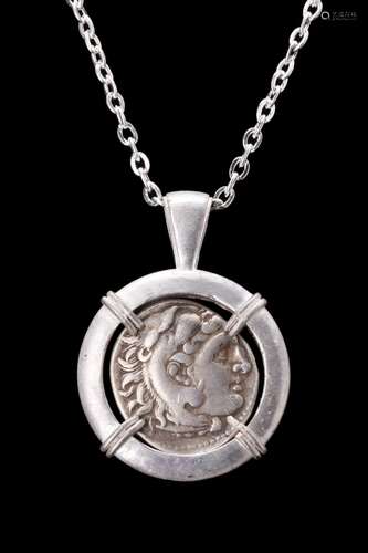 ALEXANDER III SILVER DRACHM IN SILVER PENDANT